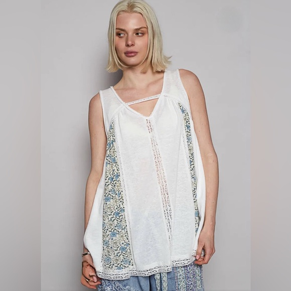 Tops - POL V Neck Sleeveless Tank Top with Lace Detail NEW